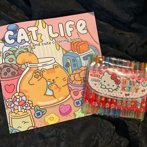 Quiet Time Cat Coloring Kit – Cat Life Book + 12 Twist-Up Crayons with Case